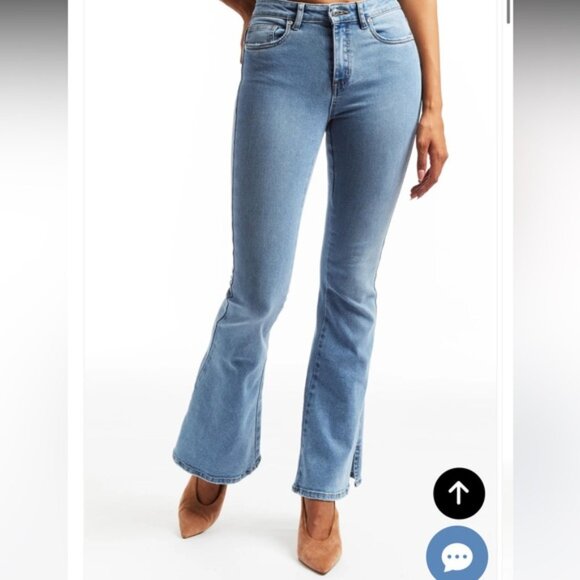 Tractr NEW High Waist Flare Side Slits Stretch Straight Raw Blue Zip Fly Retro 8 - Picture 5 of 16